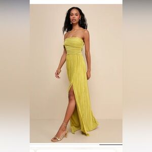 Poised Performance Chartreuse Plisse One-Shoulder Maxi Dress Lulus